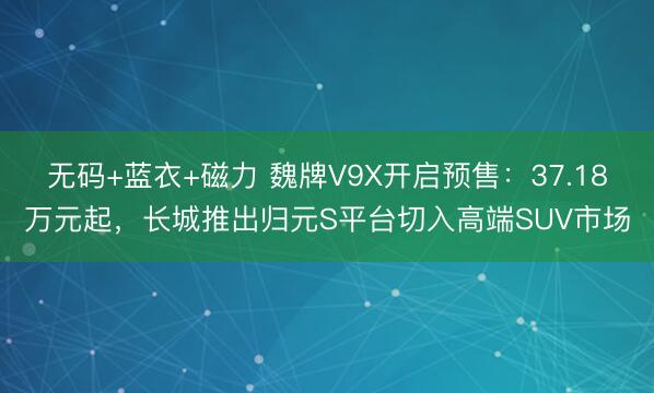 无码+蓝衣+磁力 魏牌V9X开启预售：37.18万元起，长城推出归元S平台切入高端SUV市场