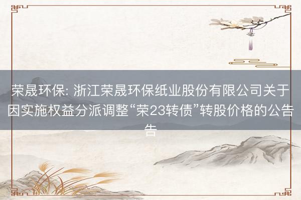 荣晟环保: 浙江荣晟环保纸业股份有限公司关于因实施权益分派调整“荣23转债”转股价格的公告