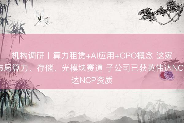 机构调研丨算力租赁+AI应用+CPO概念 这家公司布局算力、存储、光模块赛道 子公司已获英伟达NCP资质