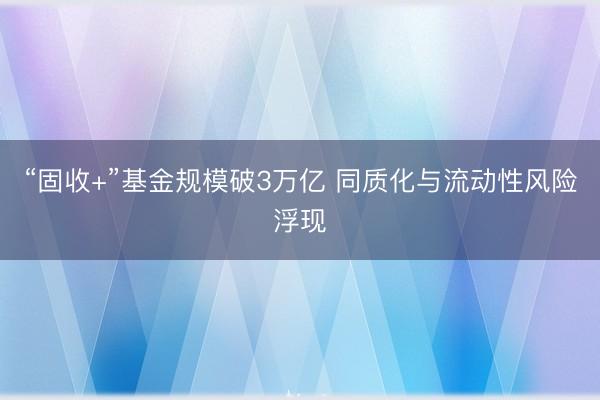 “固收+”基金规模破3万亿 同质化与流动性风险浮现