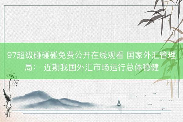 97超级碰碰碰免费公开在线观看 国家外汇管理局: 近期我国外汇市场运行总体稳健