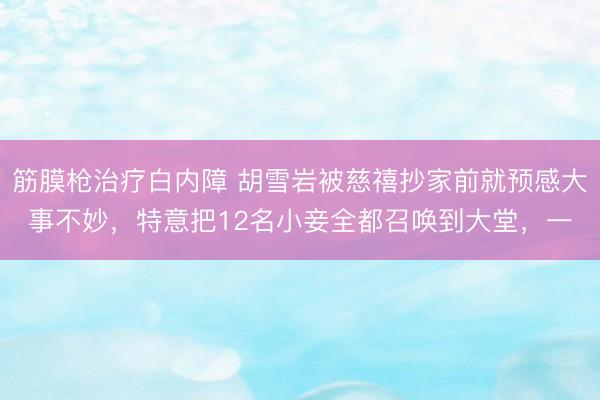 筋膜枪治疗白内障 胡雪岩被慈禧抄家前就预感大事不妙，特意把12名小妾全都召唤到大堂，一