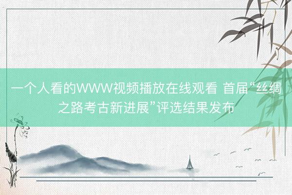 一个人看的WWW视频播放在线观看 首届“丝绸之路考古新进展”评选结果发布