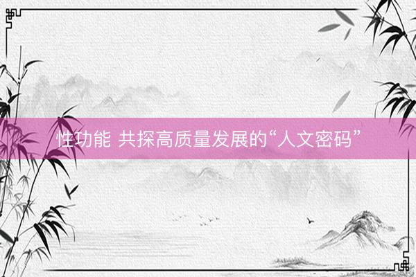 性功能 共探高质量发展的“人文密码”