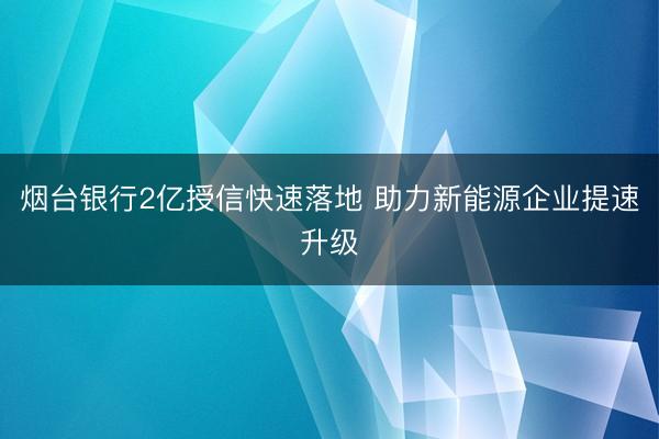 烟台银行2亿授信快速落地 助力新能源企业提速升级