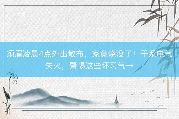 须眉凌晨4点外出散布,家竟烧没了!干系电气失火,警惕这些坏习气→