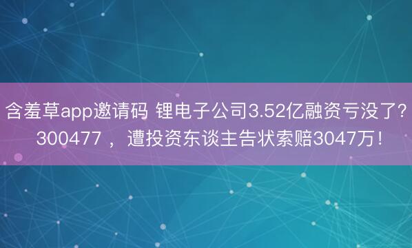 含羞草app邀请码 锂电子公司3.52亿融资亏没了？ 300477 ，遭投资东谈主告状索赔3047万！