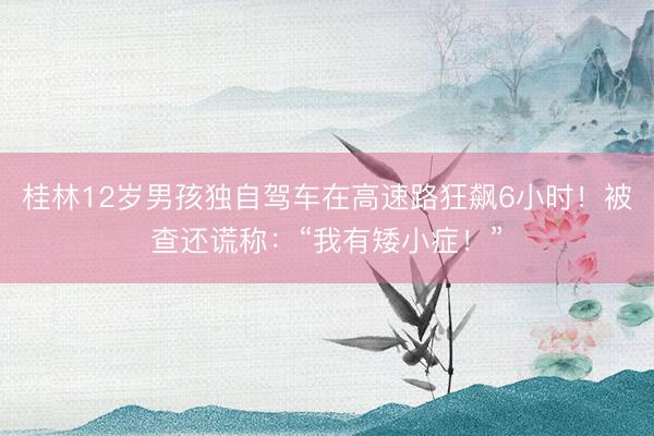 桂林12岁男孩独自驾车在高速路狂飙6小时！被查还谎称：“我有矮小症！”