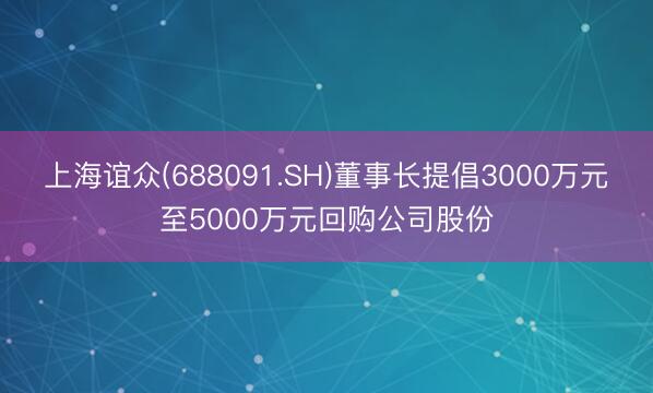 上海谊众(688091.SH)董事长提倡3000万元至5000万元回购公司股份